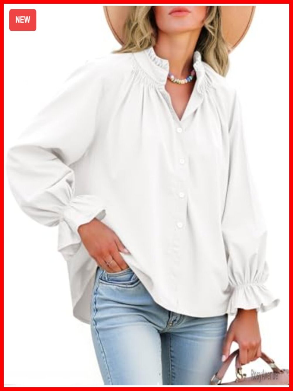 Women's Cotton Puff Long Sleeve Button Down Blouse Shirt